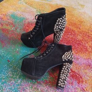 Jeffrey Campbell Black Studded Heeled Boots